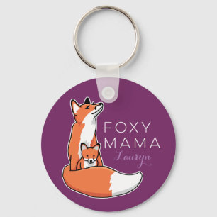 Foxy Fox-Mutter mit dem Baby, personalisiert Schlüsselanhänger