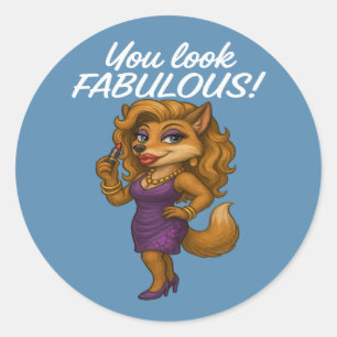 Foxy in Lila Runder Aufkleber