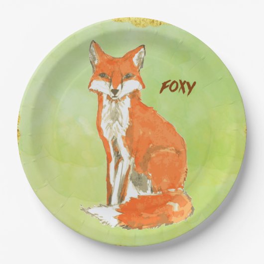 Foxy Ingwerfox-Aquarell Pappteller (Vorderseite)