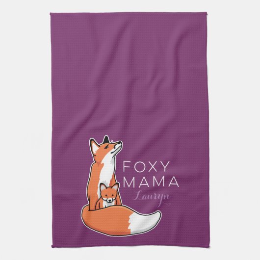 Foxy Mama Red Fox mit Pup, Personalisiert Geschirrtuch (Vertikal)