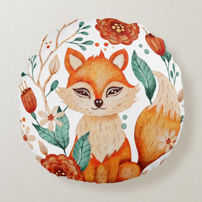 Foxy Meadow Rundes Kissen (Vorderseite)