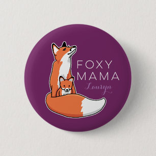 Foxy Mutter roter Fox mit dem Welpen, Button