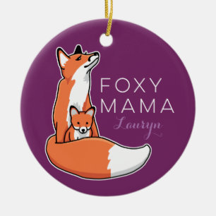 Foxy Mutter roter Fox mit dem Welpen, Keramikornament