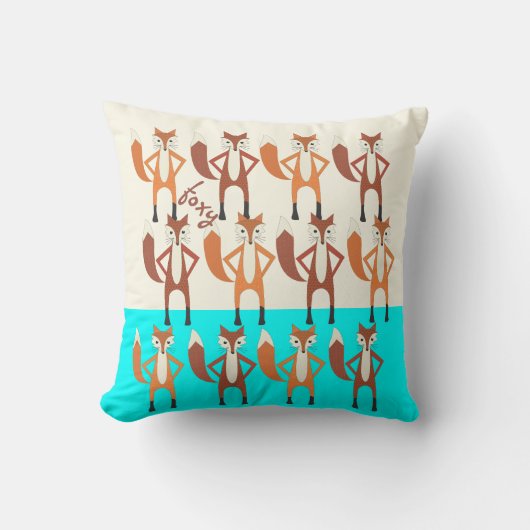 Foxy Neon Aqua Monogram Stylized Fox Pillow Kissen (Vorderseite)