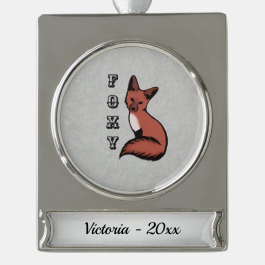 Foxy Red Fox Silver Name and Year Banner-Ornament Silber (Vorderseite)