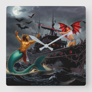 Foxy Roxy Vampir-Rebellin-Hochsee  Quadratische Wanduhr