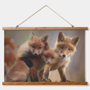 Foxy-Triplets Wandteppich Mit Holzrahmen