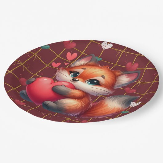 Foxy Valentine Pappteller (Schrägansicht)