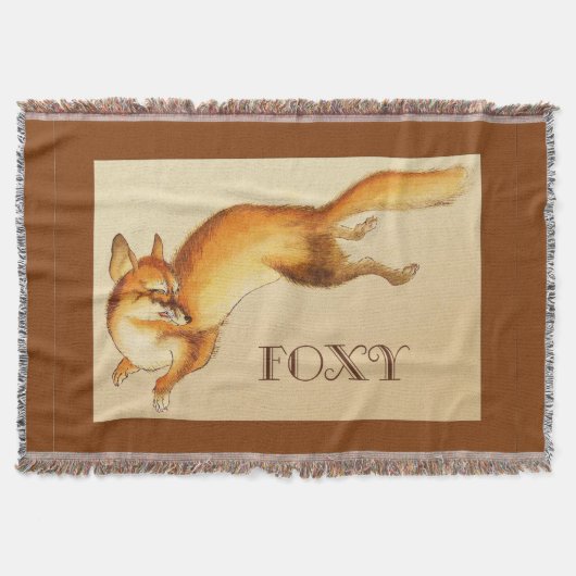 "Foxy" - Vintage japanische Skizze eines Fuchses Decke (Vorderseite)