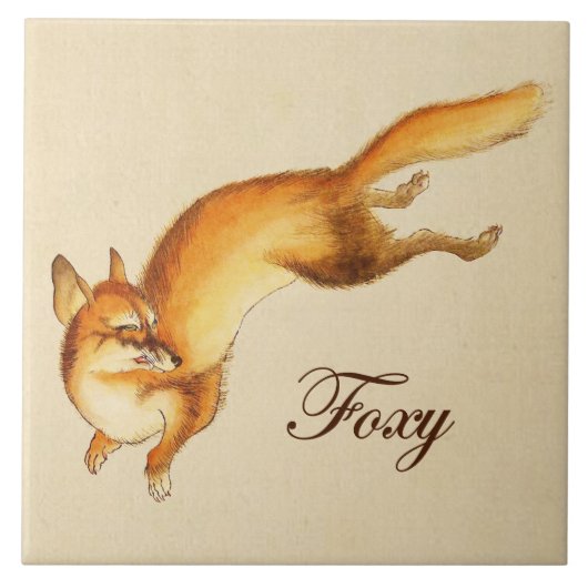 "Foxy" - Vintage japanische Skizze eines Fuchses Fliese (Vorderseite)