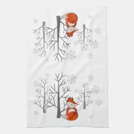 Foxy Winter Forest Kittuch Geschirrtuch (Vertikal)