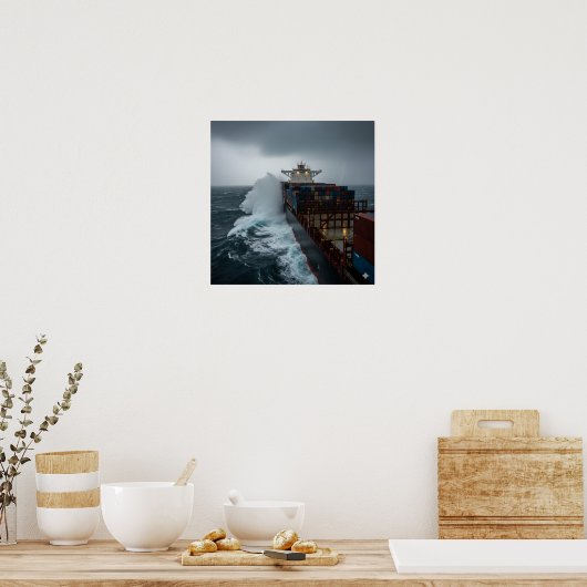 Frachtschiff in schweren Seen Poster (Küche)