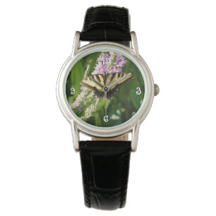 Frack Butterfly auf Lila Wildblumen Armbanduhr