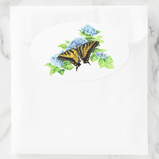 Frack Butterfly Hydrangea Blume Ovaler Aufkleber (Tasche)