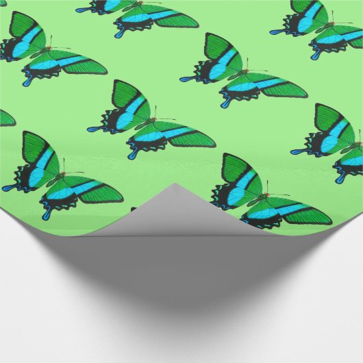 Frack Butterfly in Grün, Türkis und Schwarz Geschenkpapier (Ecke)