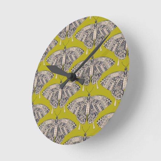 Frack-Schmetterling-Citron-Basalt Runde Wanduhr (Winkel)