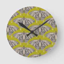 Frack-Schmetterling-Citron-Basalt Runde Wanduhr
