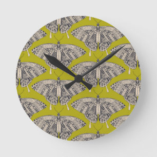 Frack-Schmetterling-Citron-Basalt Runde Wanduhr