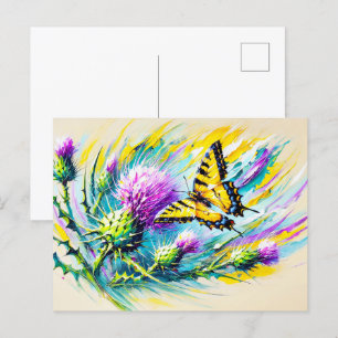 Frack Schmetterling mit der Nadel in Ölfarbe Postkarte