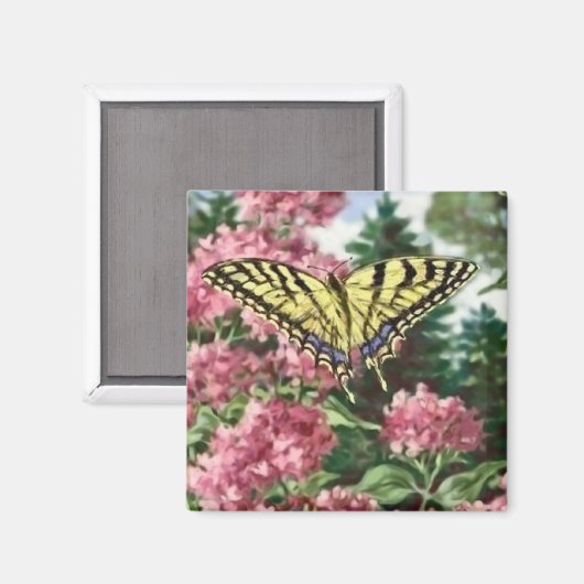 Frack Schmetterling Rosa Blume Gartenmalerei Magnet (Vorderseite/Rückseite)