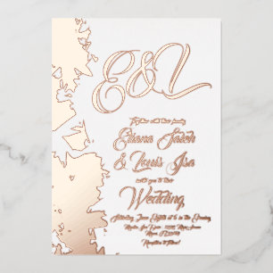 Fractal Blush Gold Hochzeitsprägung Folieneinladung