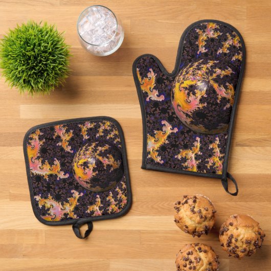 Fractal Firestorm Sphere Ofenhandschuh & Topflappen-Set (Oben Unten)