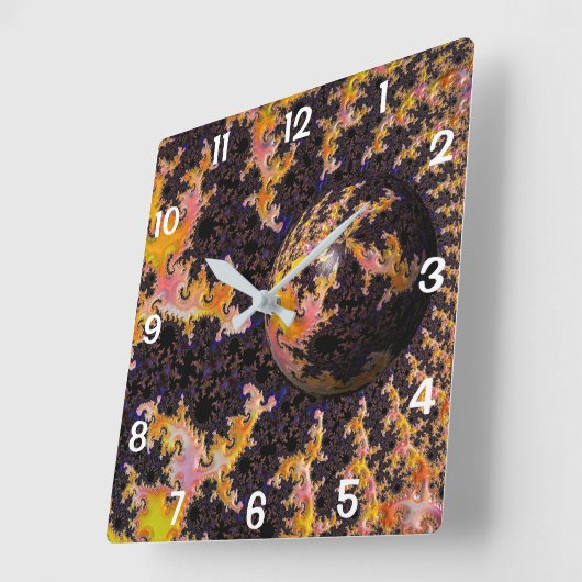 Fractal Firestorm Sphere Quadratische Wanduhr (Winkel)