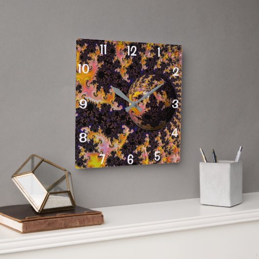 Fractal Firestorm Sphere Quadratische Wanduhr (Büro)