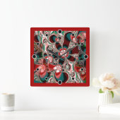Fractal Floral in shades of Red and Green Quadratische Wanduhr (Zuhause)
