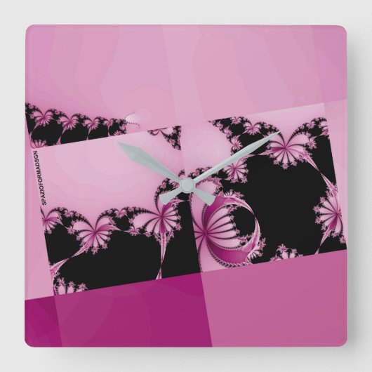 Fractal Garden pink Quadratische Wanduhr (Vorderseite)
