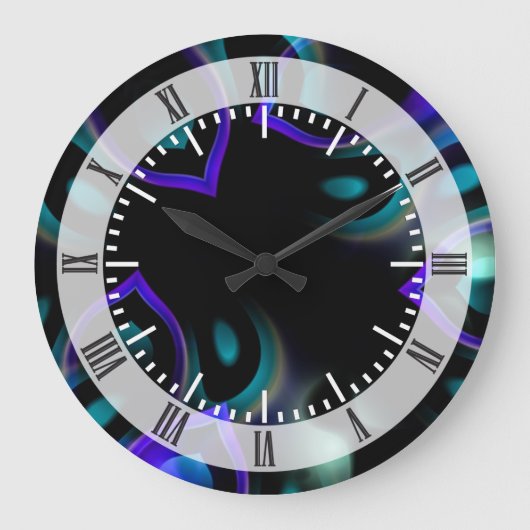 Fractal Peacock Feathers Große Wanduhr (Vorderseite)