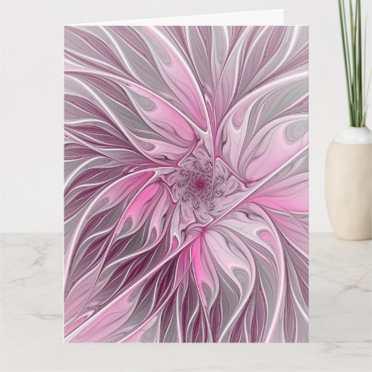 Fractal Pink Flower Dream, Floral Fantasy Pattern Dankeskarte (Vorderseite)