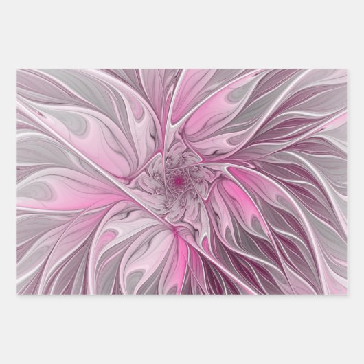 Fractal Pink Flower Dream, floral Fantasy Pattern Geschenkpapier Set (Vorderseite)