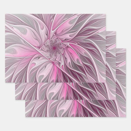 Fractal Pink Flower Dream, floral Fantasy Pattern Geschenkpapier Set (Set)