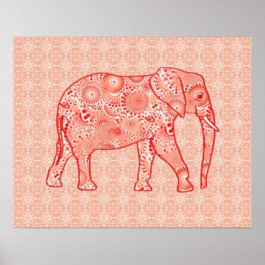 Fractal swirl elephant - coral orange and white poster (Vorne)