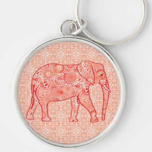 Fractal swirl elephant - coral orange and white schlüsselanhänger