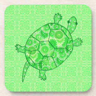 Fractal swirl turtle - lime and emerald green getränkeuntersetzer