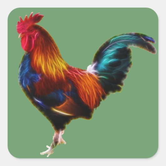 Fractalius Leghorn Rooster Quadratischer Aufkleber (Vorderseite)