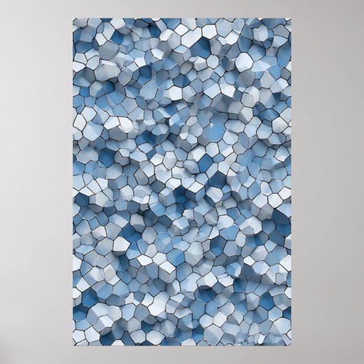 Fractured Honeycomb: Blue Cracked Tile Geometric Poster (Vorne)