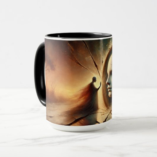 Fractured Reflections: Surreal Mirror Tasse (Vorderseite Links)