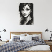 Fractured Smile - Cracked Porcelain Ink Portrait Leinwanddruck (Insitu (Schlafzimmer))