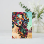 Fracturing Art | Abstrakte Frau am Strand Postkarte (Stehend Vorderseite)
