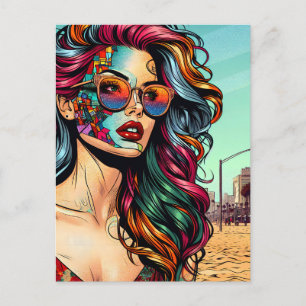 Fracturing Art   Abstrakte Frau am Strand Postkarte