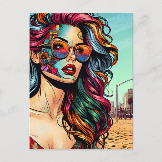 Fracturing Art | Abstrakte Frau am Strand Postkarte (Vorderseite)