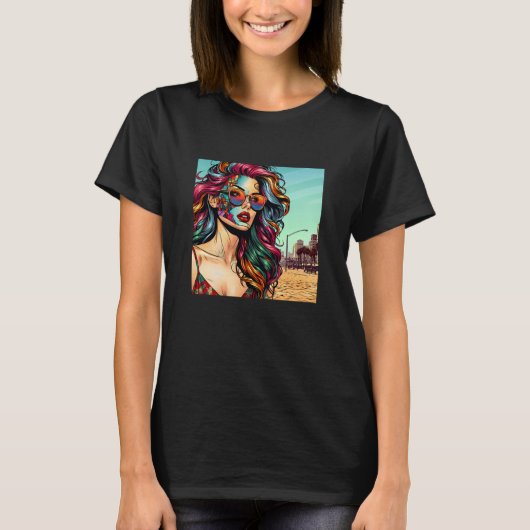 Fracturing Art | Abstrakte Frau am Strand T-Shirt (Vorderseite)