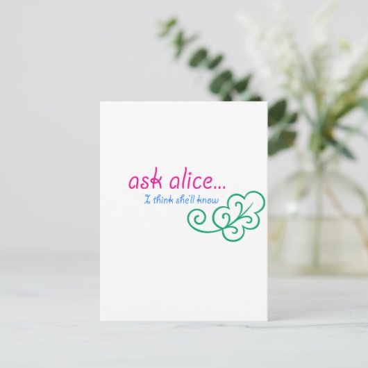 Frag Alice Postkarte (Stehend Vorderseite)