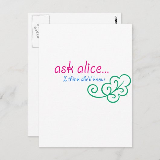 Frag Alice Postkarte (Vorne/Hinten)
