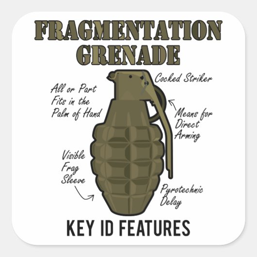 Frag-Grenade-ID-Features Quadratischer Aufkleber (Vorderseite)