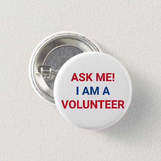 Frag Me Ich bin ein Volunteer rot und blau Button (Vorne & Hinten)