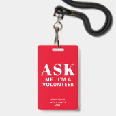 Frag Me Red Volunteer Abzeichen Ausweis (Rückseite mit Lanyard)